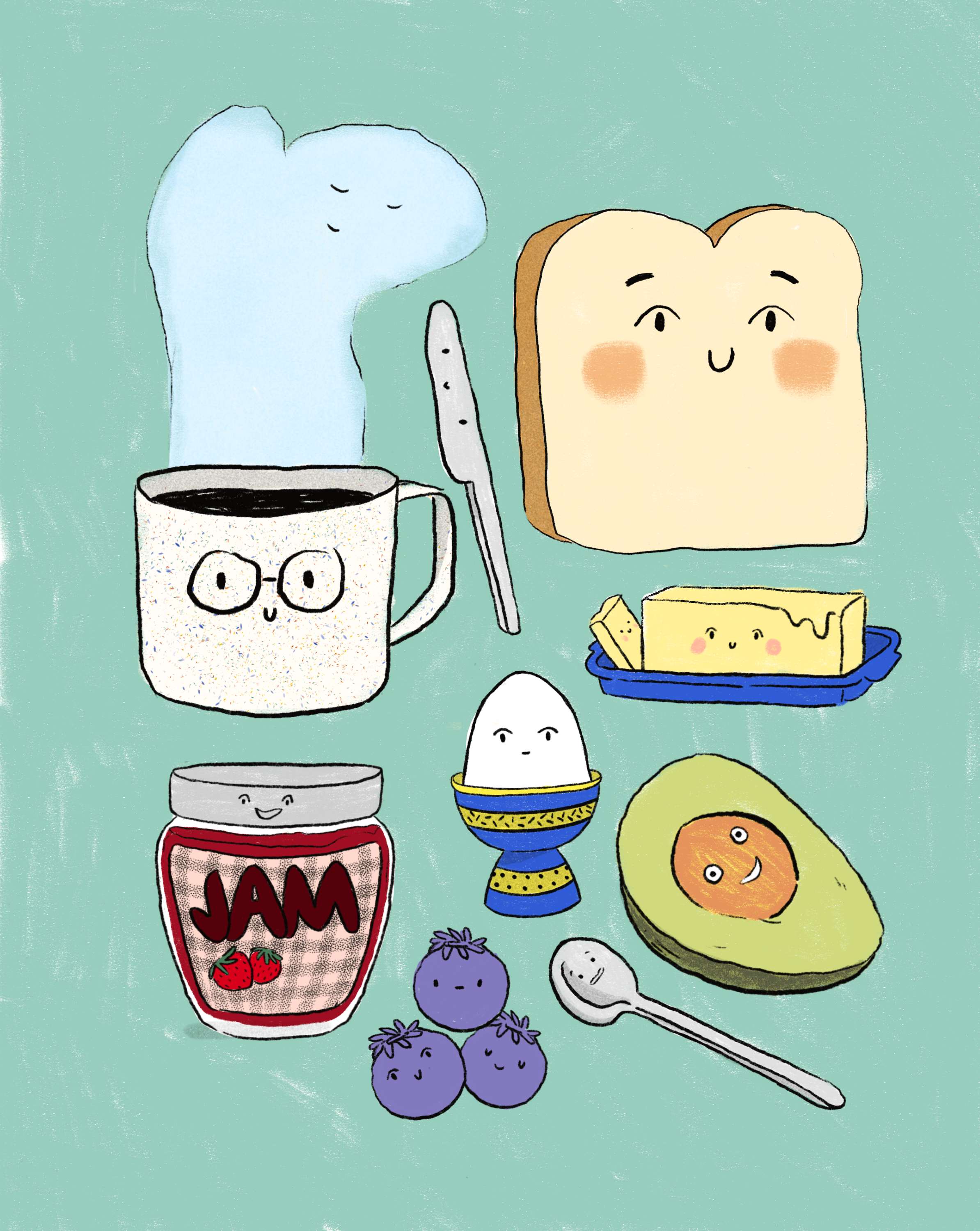 Cute breakfast characters