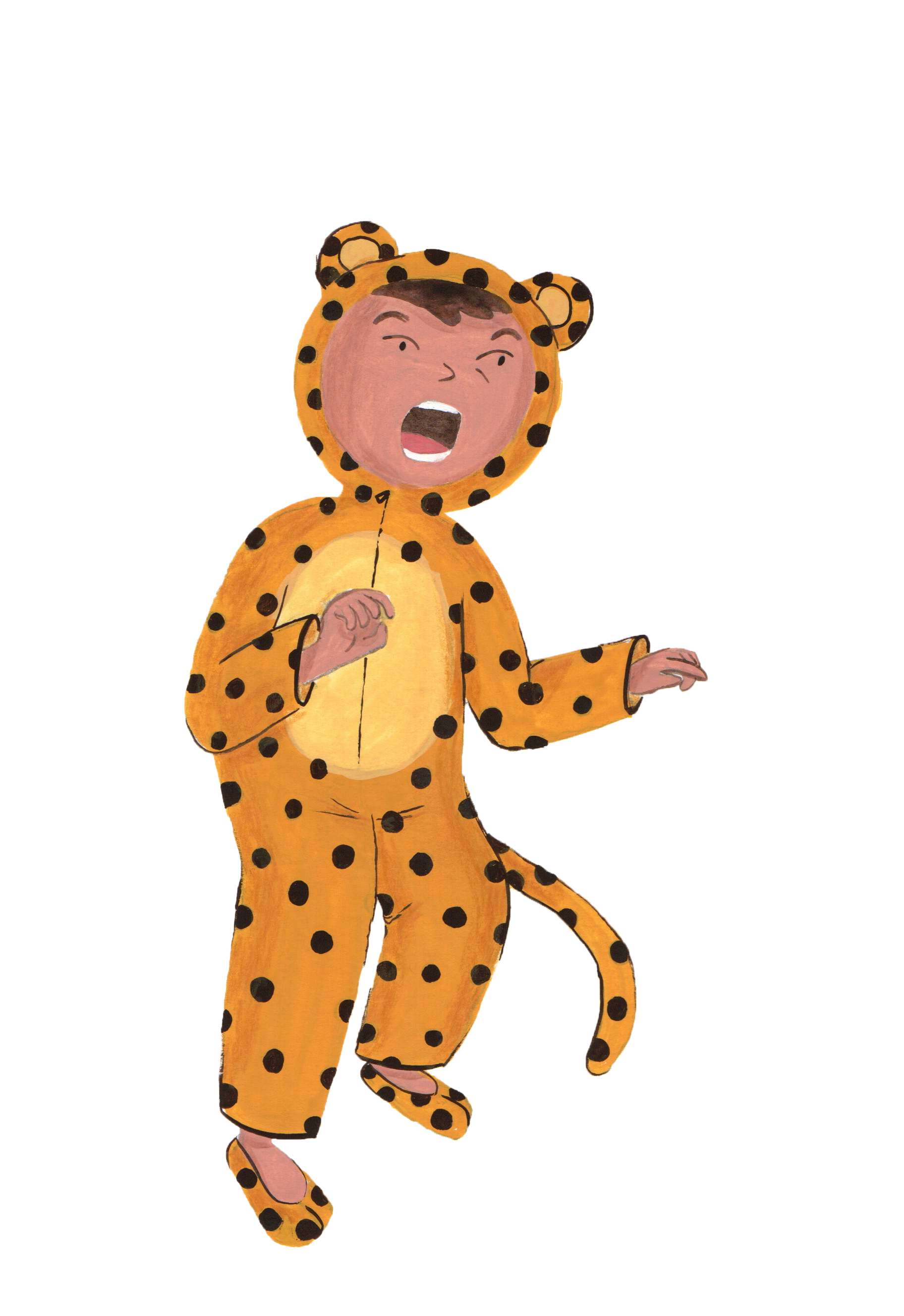 Child in leopard costume jumping