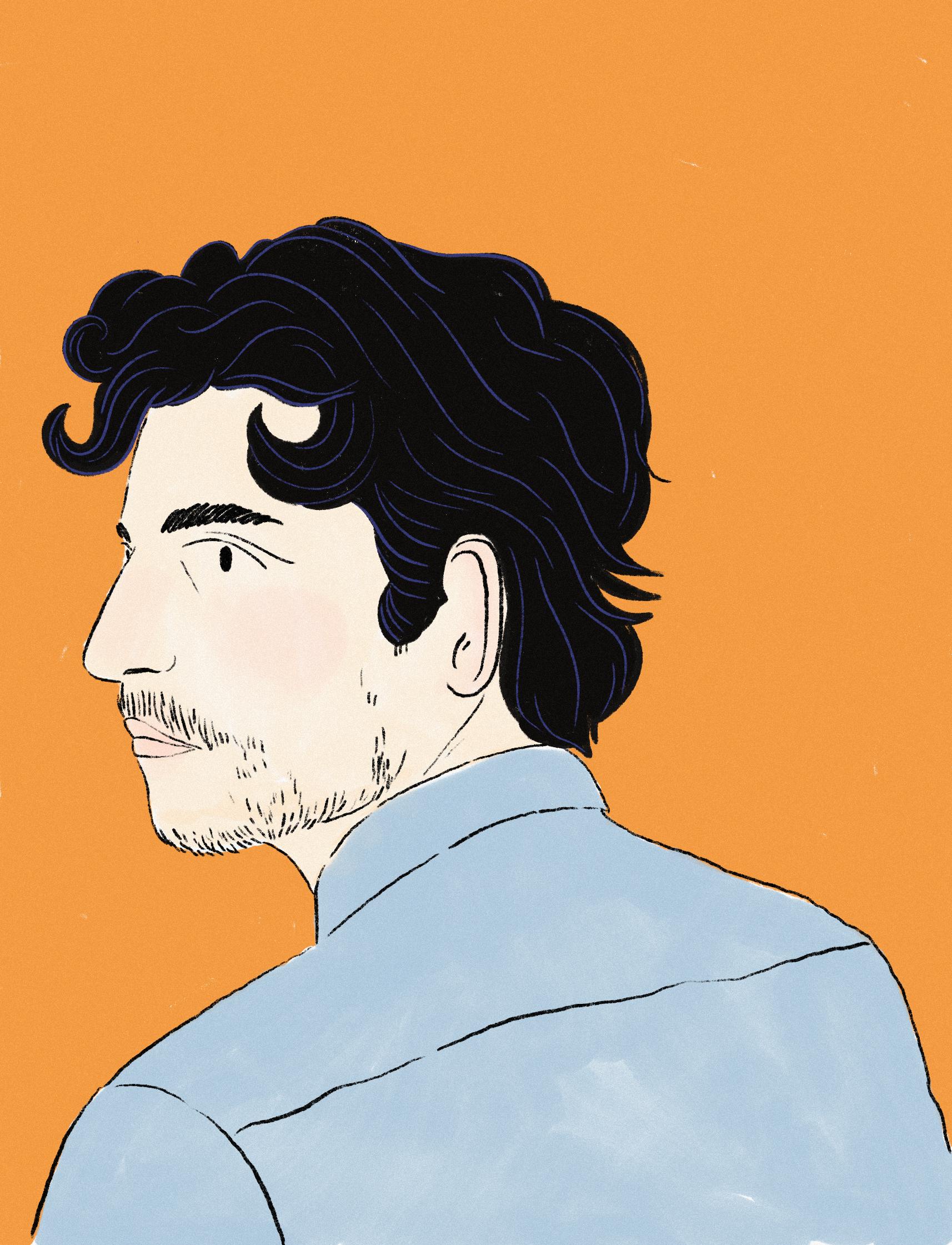 Man profile on orange background