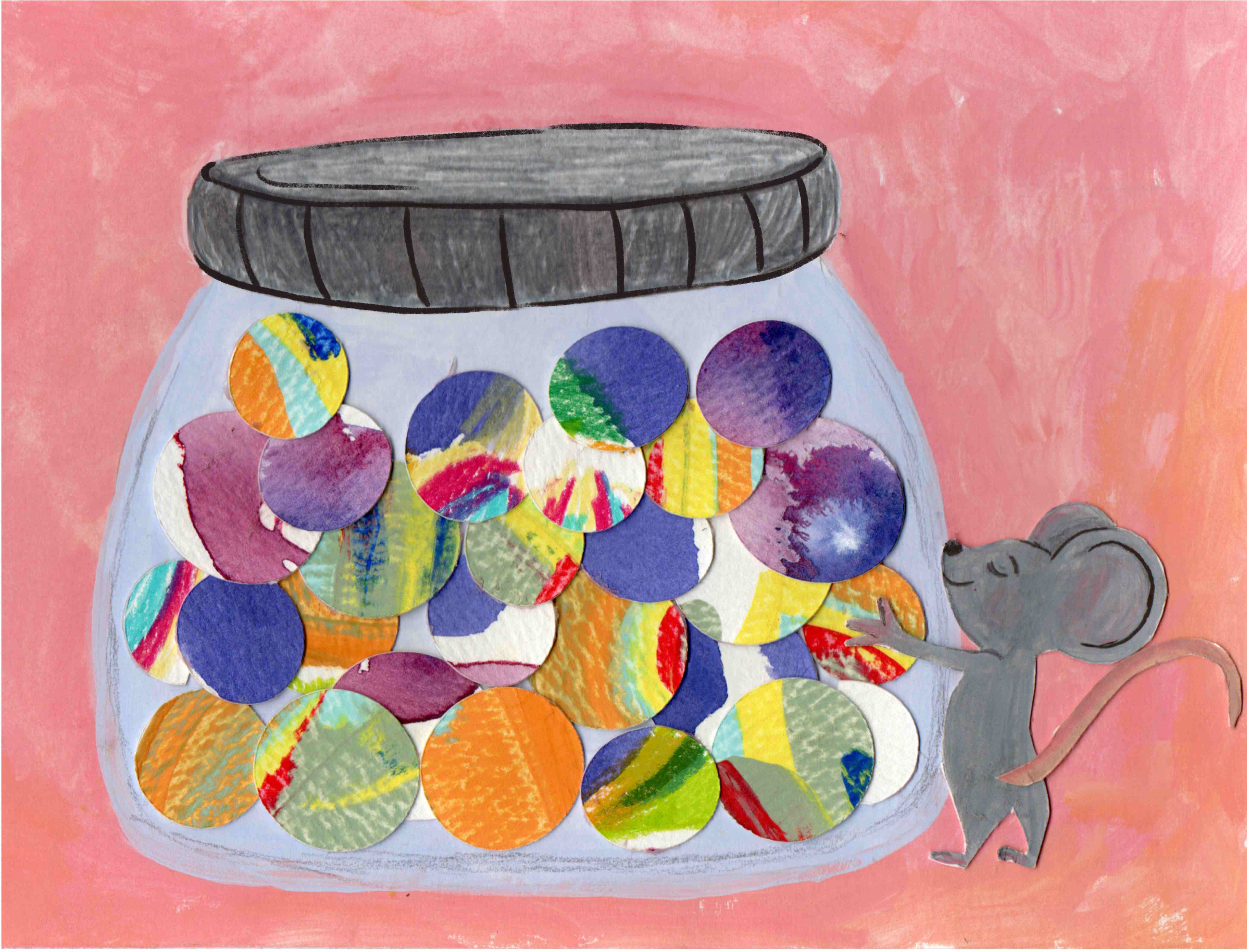 Mouse with colorful marble jar